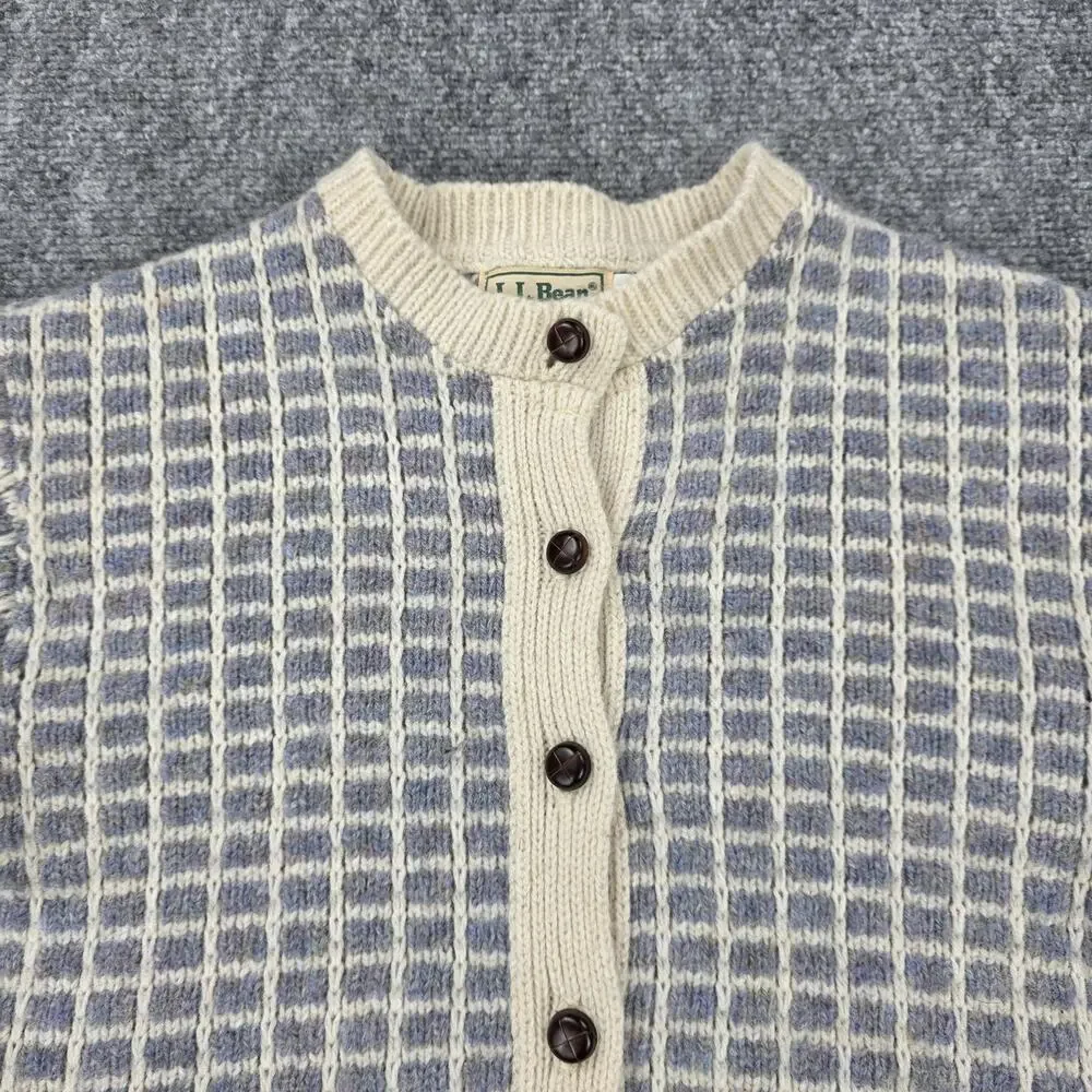 Vintage LL Bean Sweater Womens Small Blue Check Wool Button Cardigan Knit USA - Picture 10 of 13